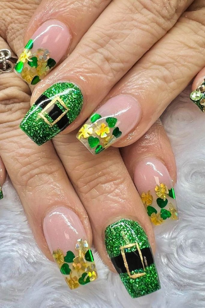 Bejeweled Leprechaun Luxe St Patrick's Day Nails