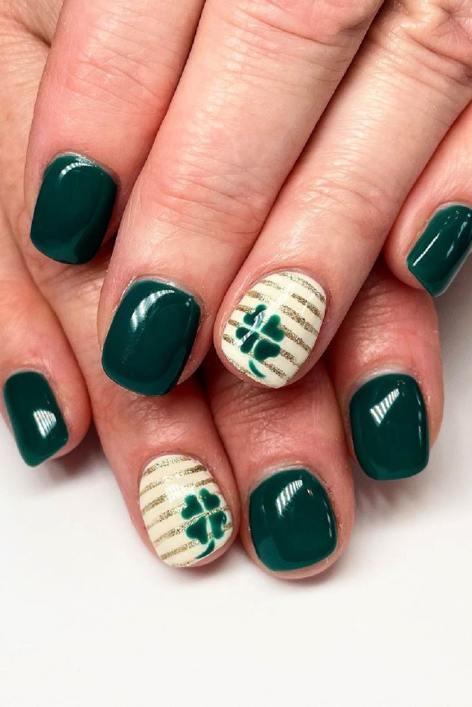 Bold Emerald Nails with Striped Elegance St Patrick's Day Nails