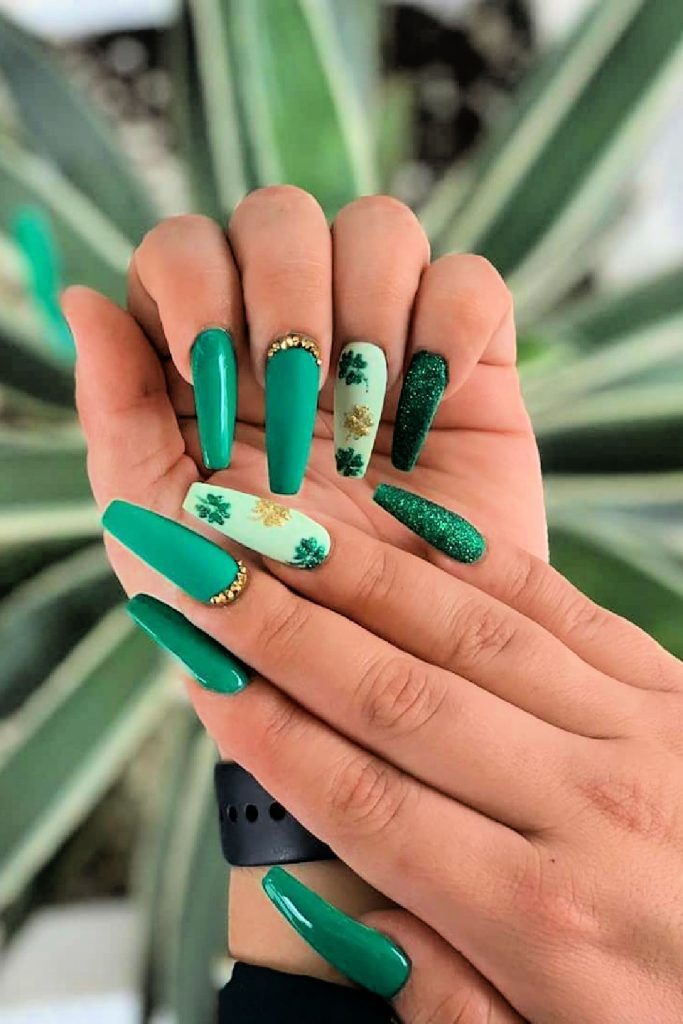 Coffin Chic with a Trendy Twist St Patrick's Day Nails