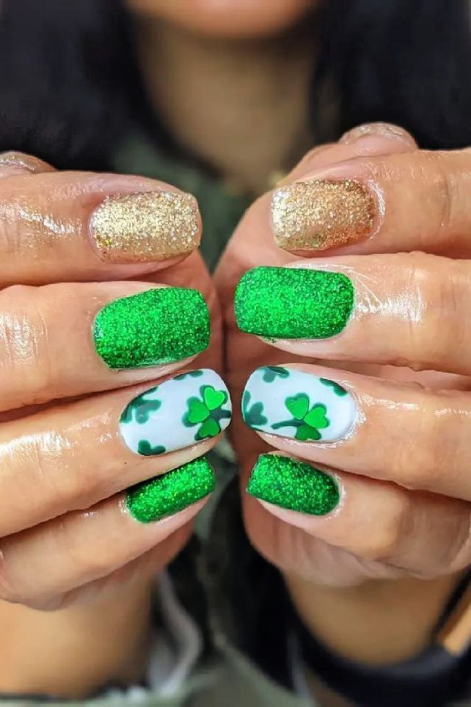 Glitter and Shamrocks St Patrick's Day Nails