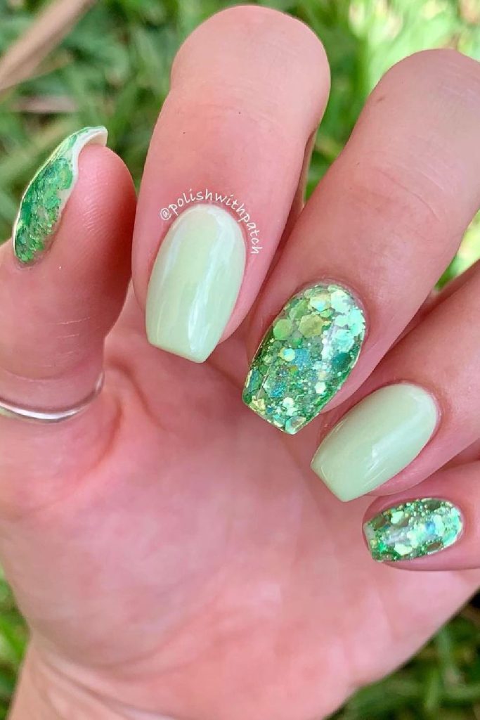 Lush Green with Glitter St Patrick's Day Nails