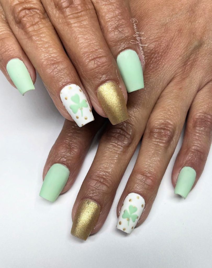 Minty Hues and Golden Shimmer St Patrick's Day Nails