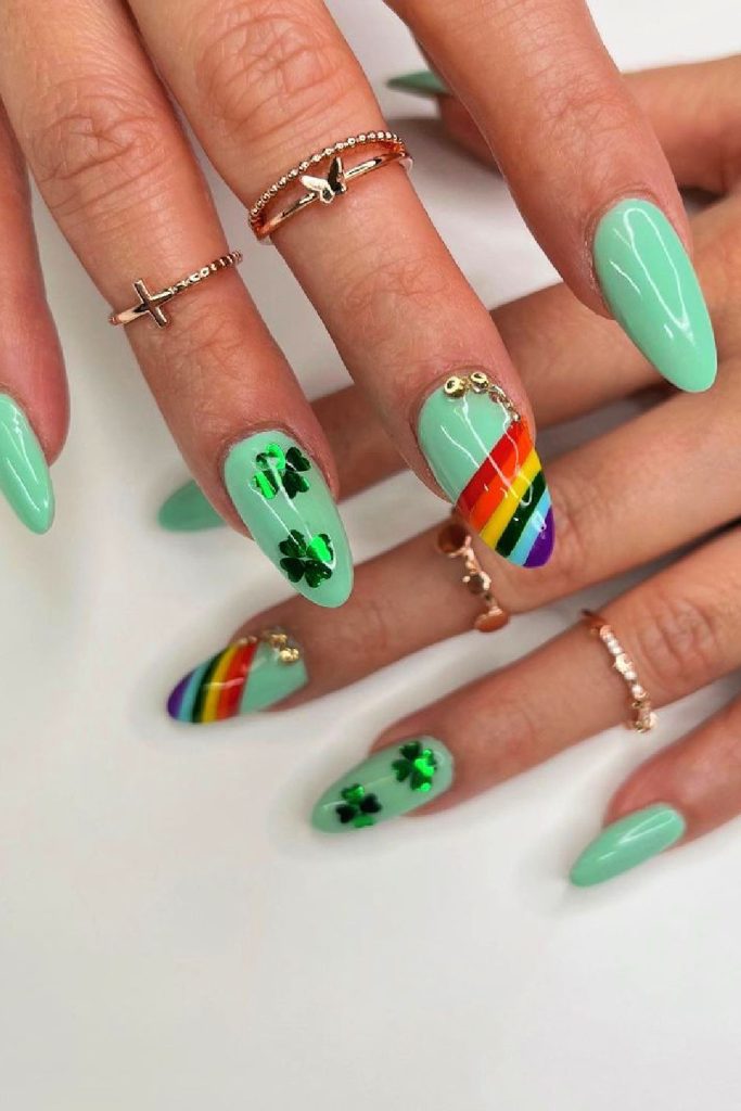 Rainbow Charm Nail Aesthetic St Patrick's Day Nails