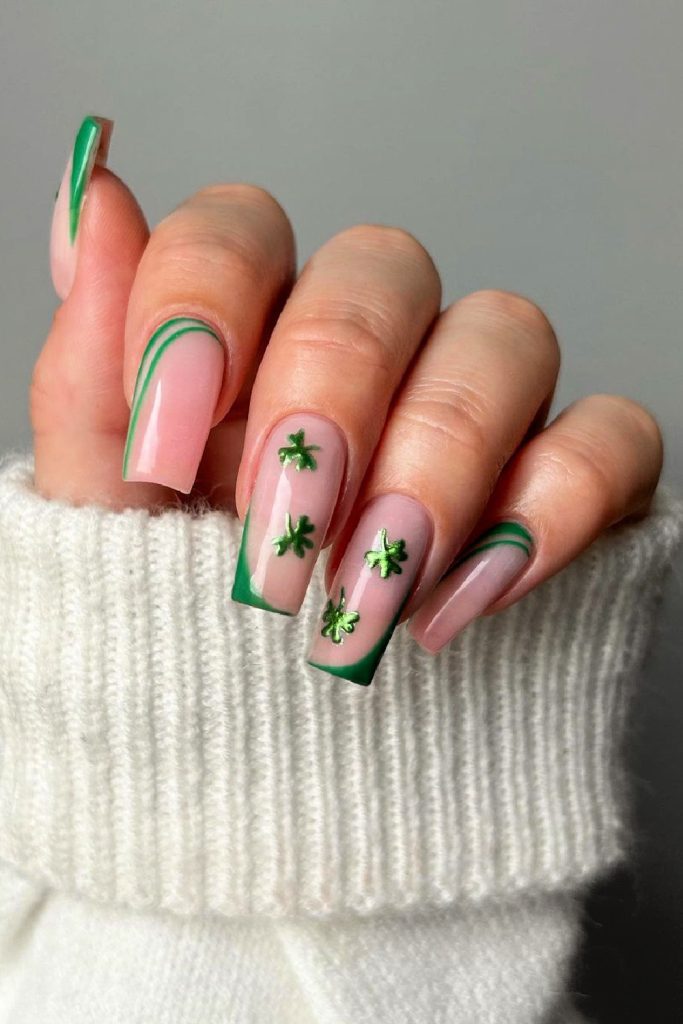 Sleek Lines and Shamrocks St Patrick's Day Nails