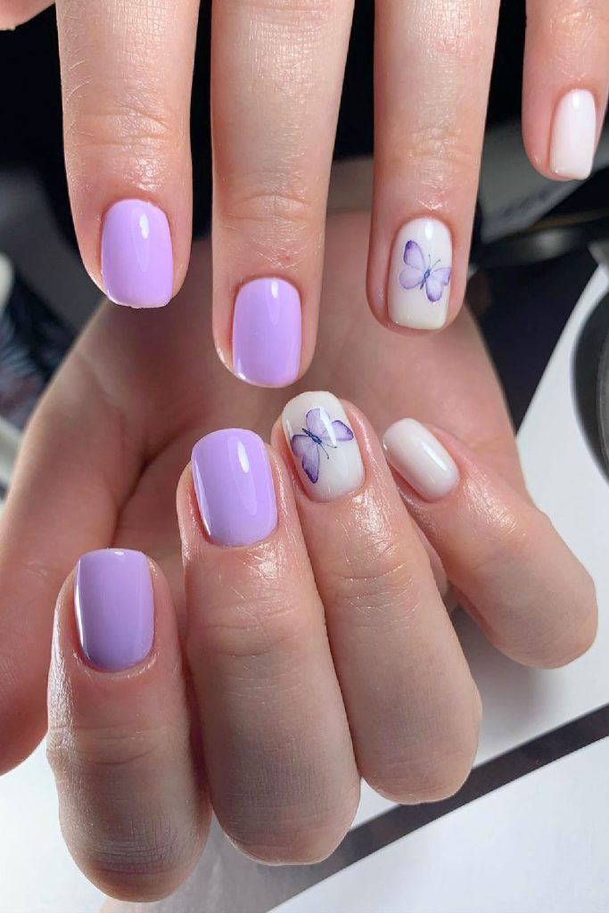 Spring Nails Lavender Hues with Butterfly Details