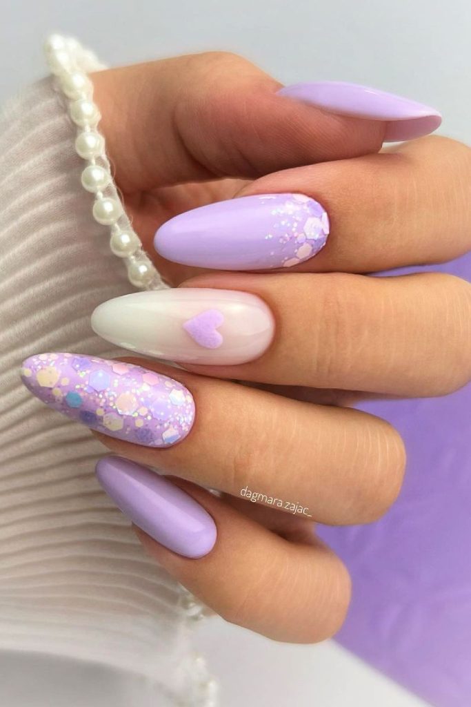 Spring Nails Lavender Love with Glitter Accents