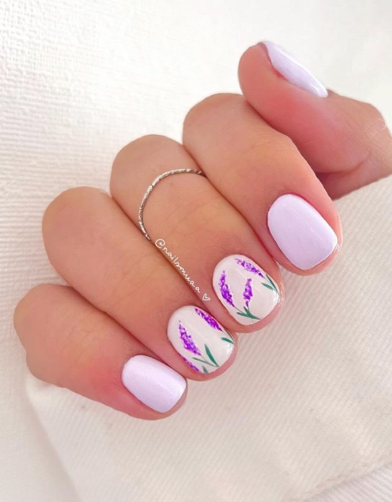 Purple Spring Nails Lavender Whispers on Pastel