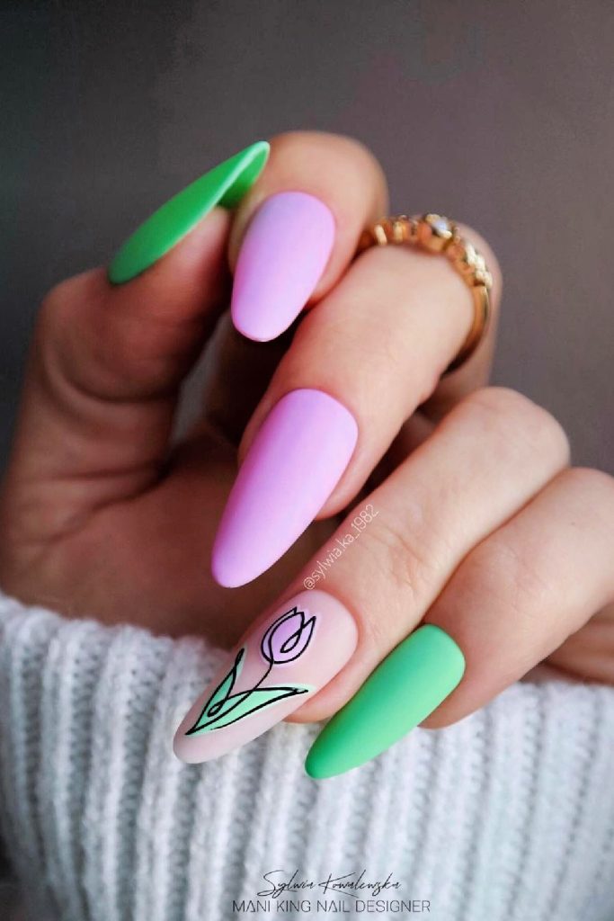 Spring Nails Lavender and Mint Elegance
