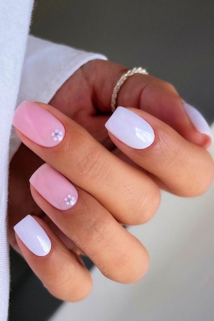 Spring Nails Soft Pink and White Elegance