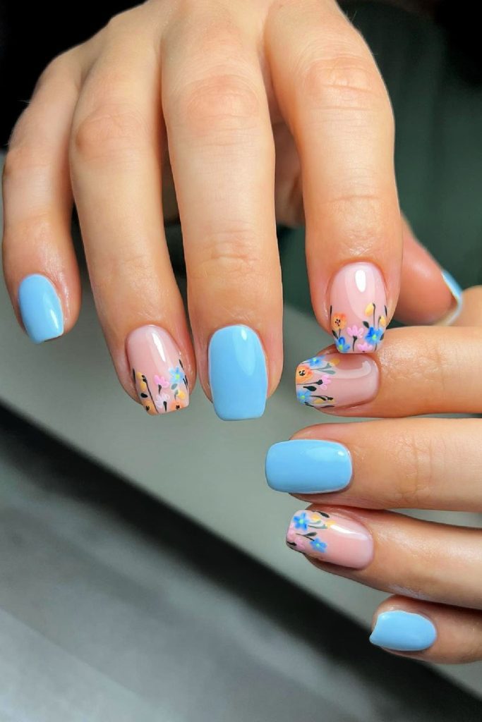 Blue Spring nails Blossom and Sky Blue