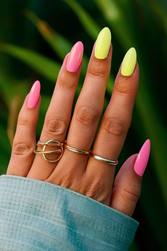 Neon Yellow And Pink Nail Designs