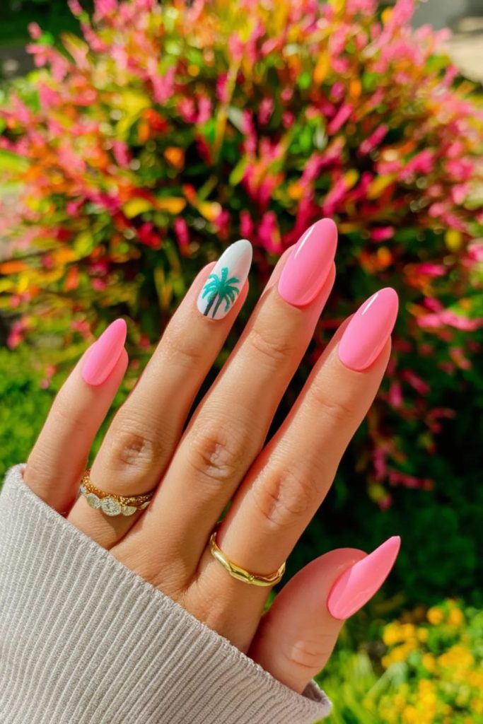 Tropical Pink Summer Nails For Beach