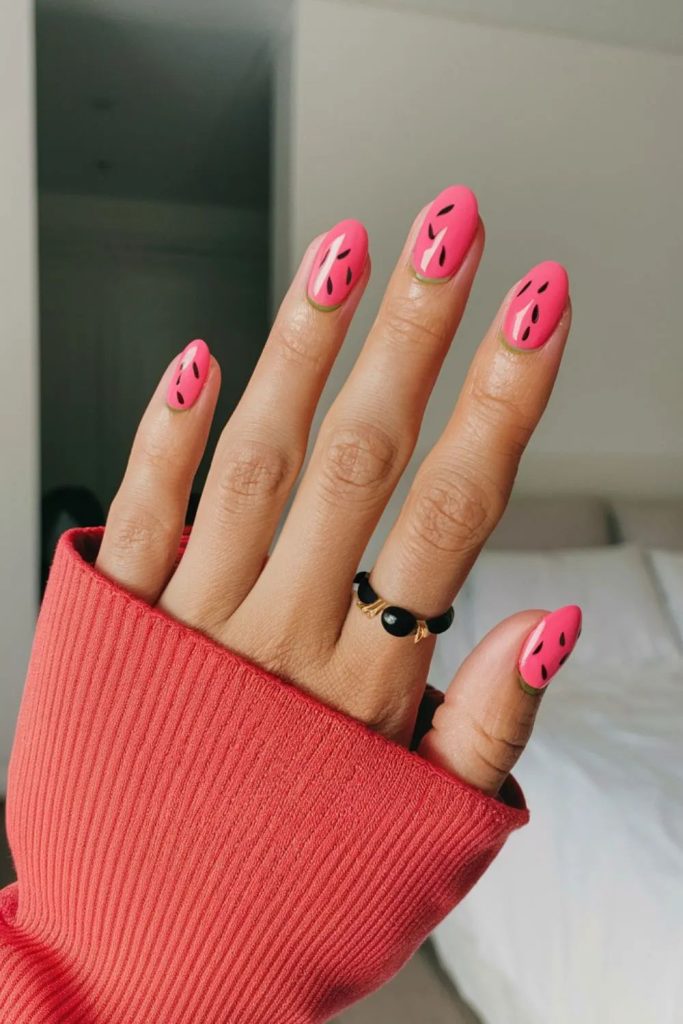 Watermelon Inspired Pink Summer Nail Art
