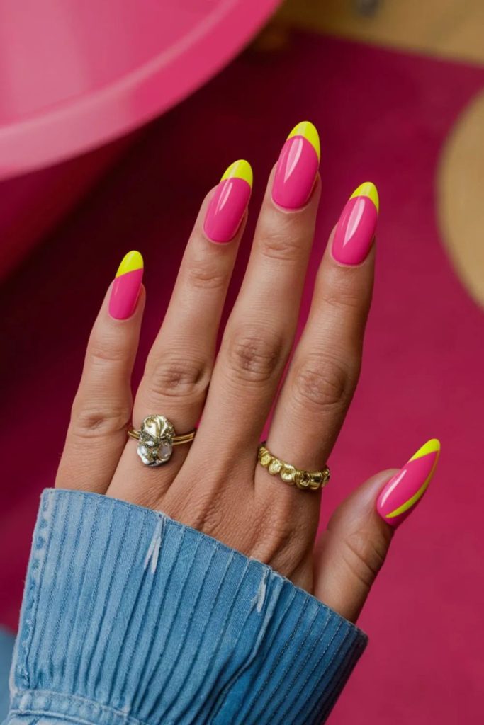 Yellow Tips Pink Summer Nails