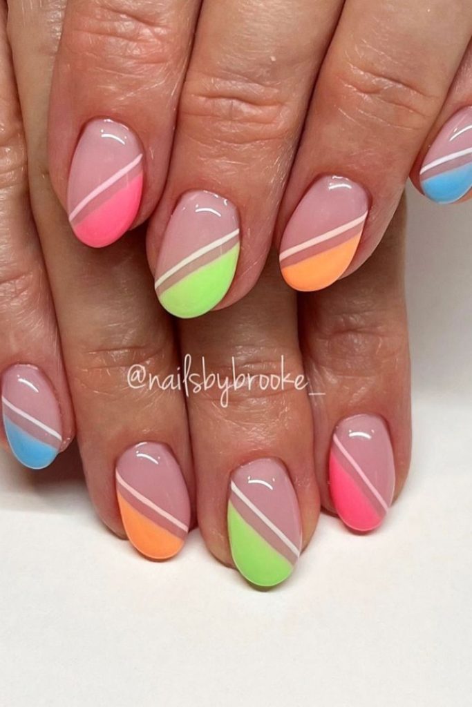 Rainbow Color Half French Tips Summer Nails