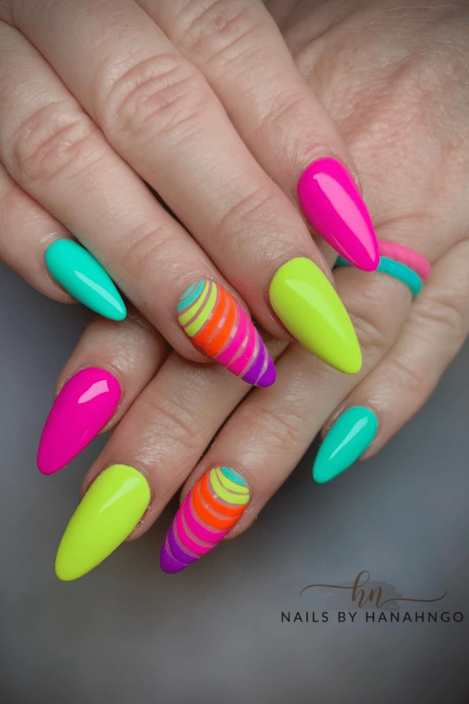 rainbow neon summer nails