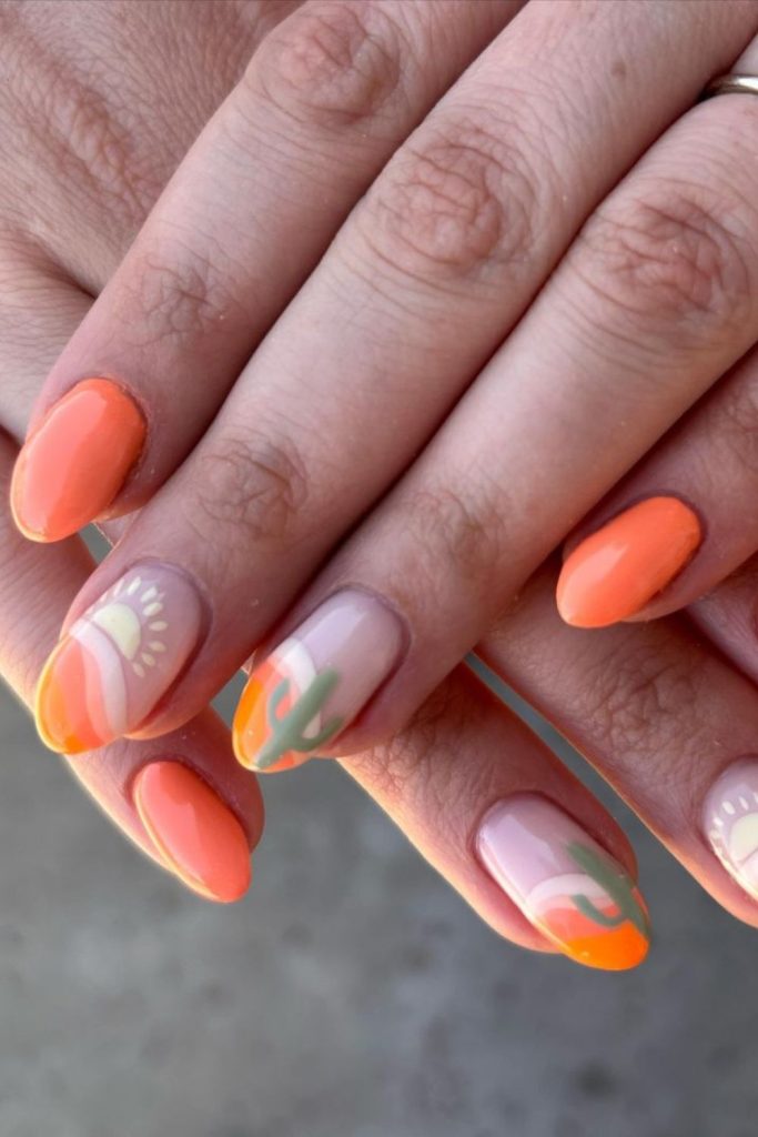 Cacti and Sunsets Desert Summer Nails Designs