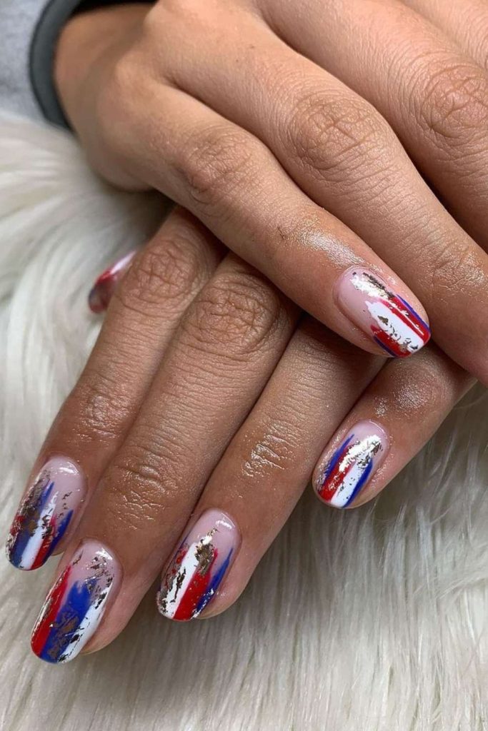 Foiled Stripes 4th of July Nail Design