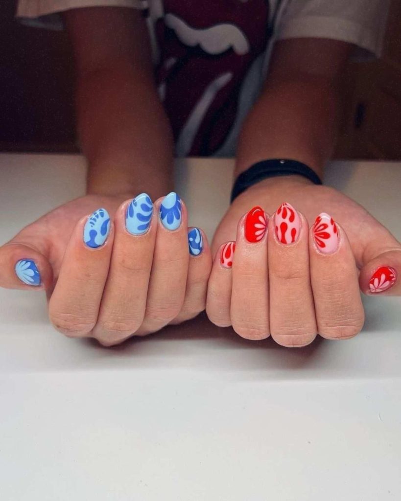 Abstract Floral Patterns 4th Of July Nail Art