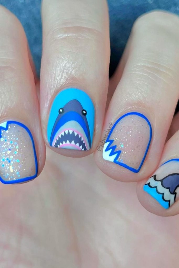 Hand-painted Shark Mermaid Nails