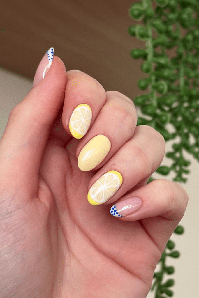 sliced lemon summer nails design