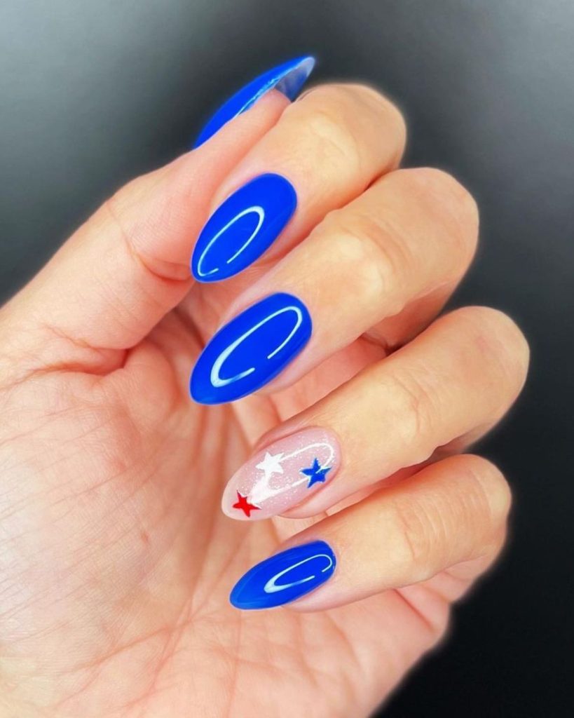 Patriotic Stars And Holographic Blue Nails