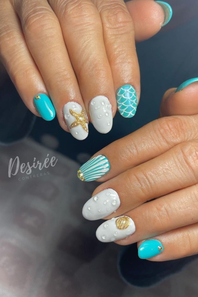 Blue Ocean Mermaid Nails Design