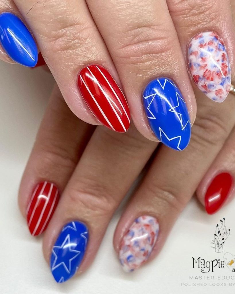 Watercolor Tie-dye 4th of July Nail Art Ideas