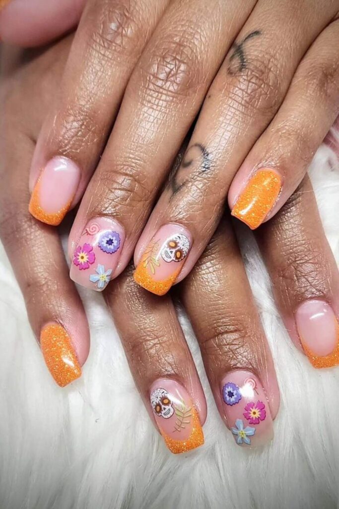 Flowers, Sugar Skulls and Glittered Orange Tips