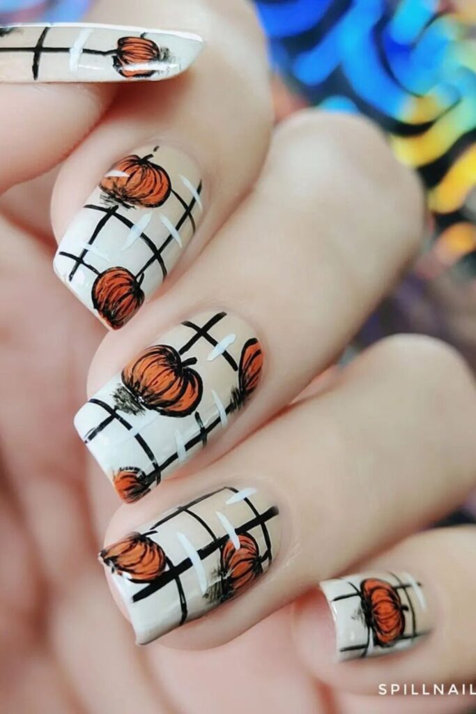 Freehand Detailed Pumpkin Nail Art