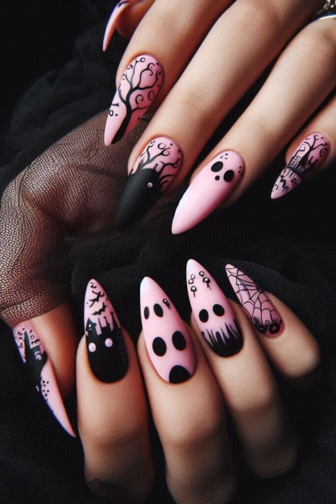 Scary Haunted Pink Nails