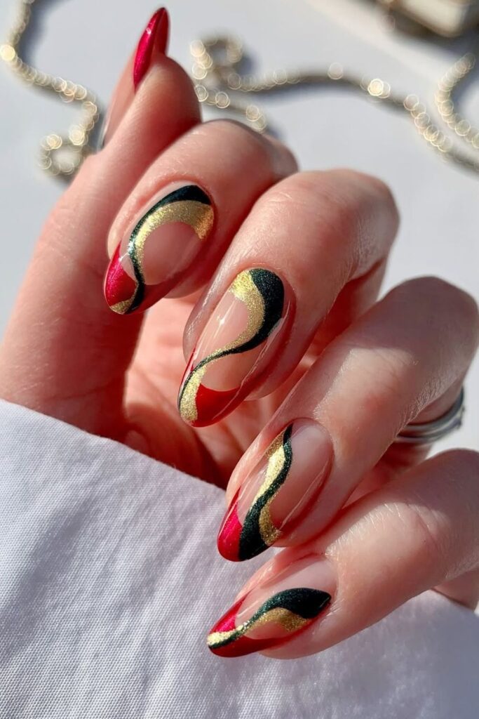 Christmas Swirls and Frenchies Nails