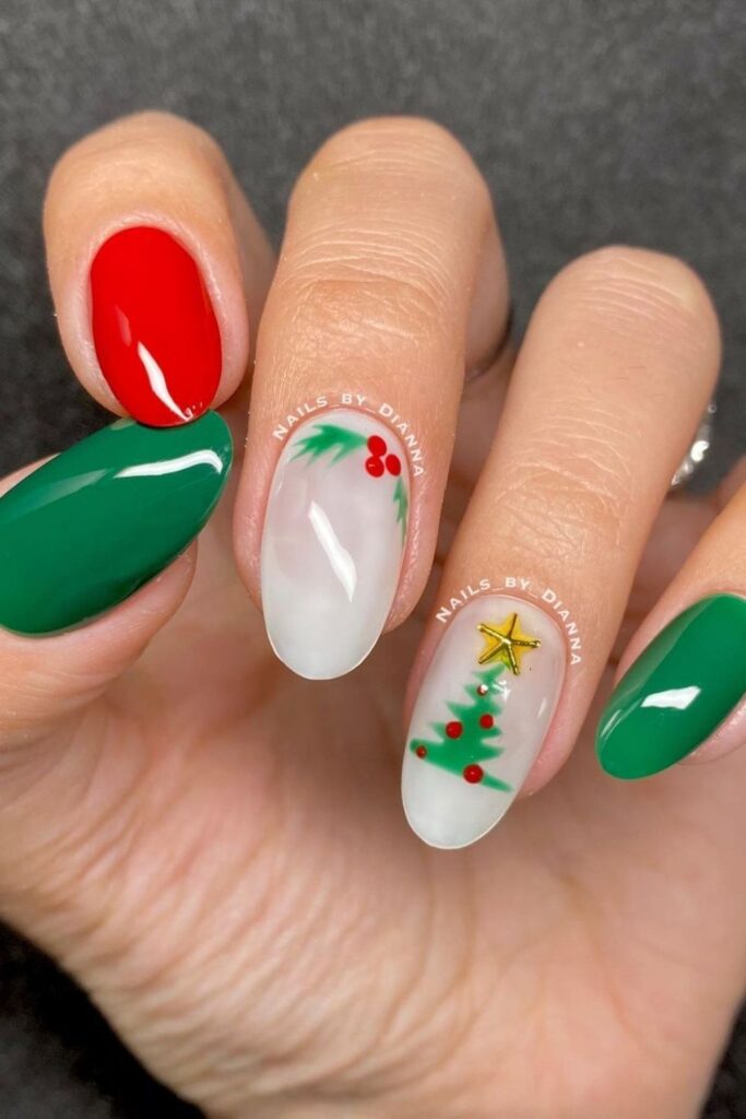 Classic red and green Christmas Nail Design