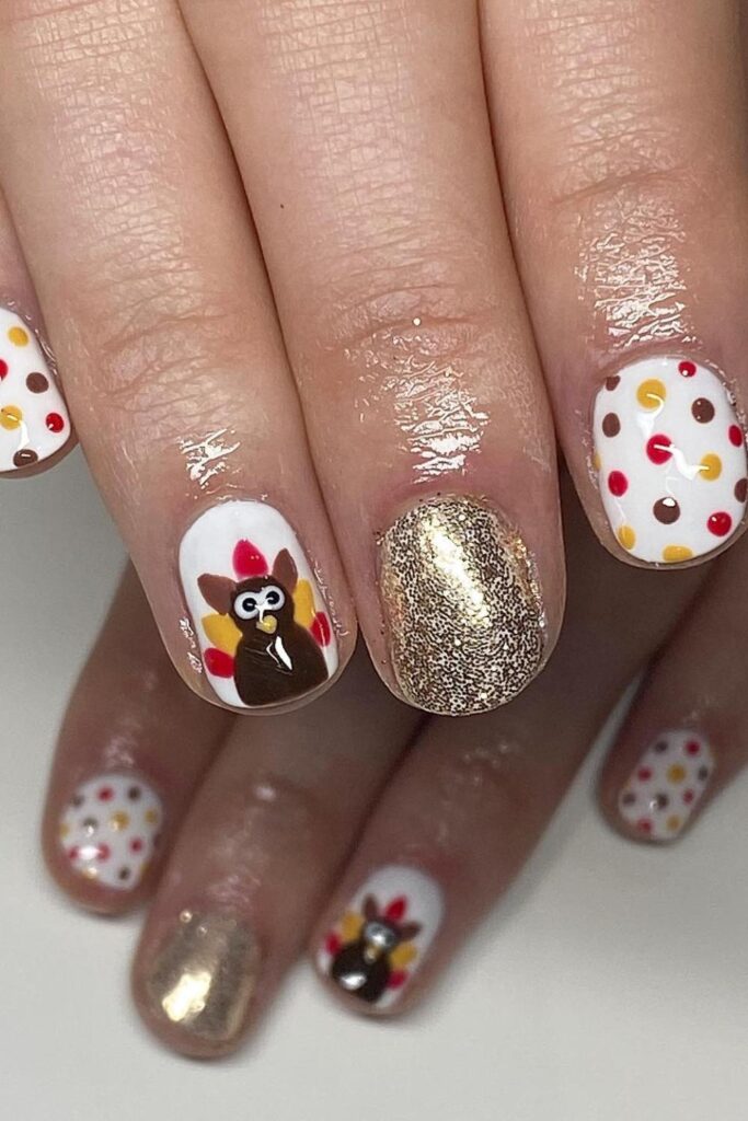Dotted Turkey Thanksgiving Nails