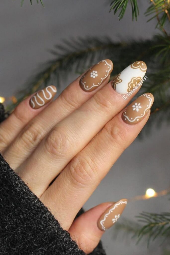 Gingerbread Christmas Nail Design
