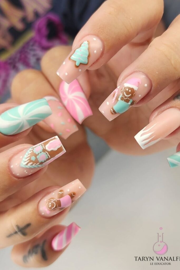 Gingerbread family Nail Design