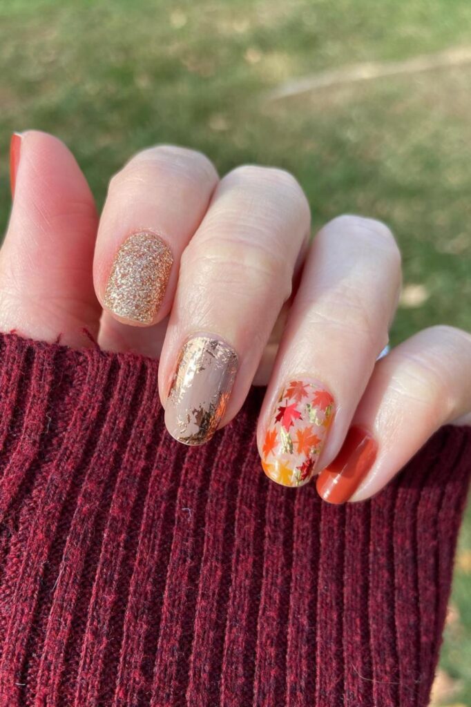 Maple Leaf and Foil Thanksgiving Nails