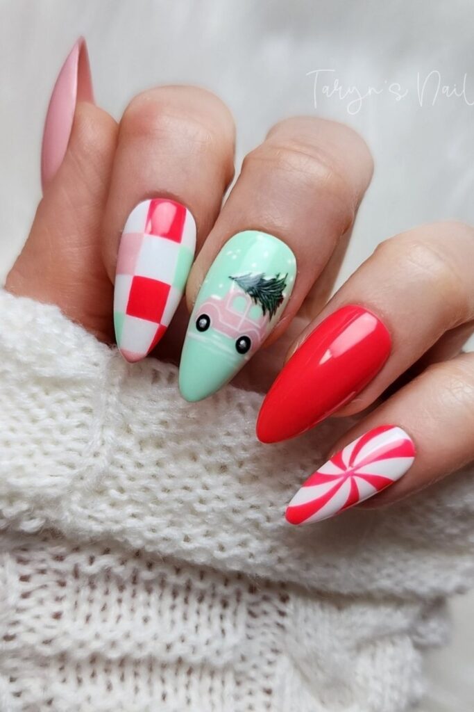 Mismatched holiday nails