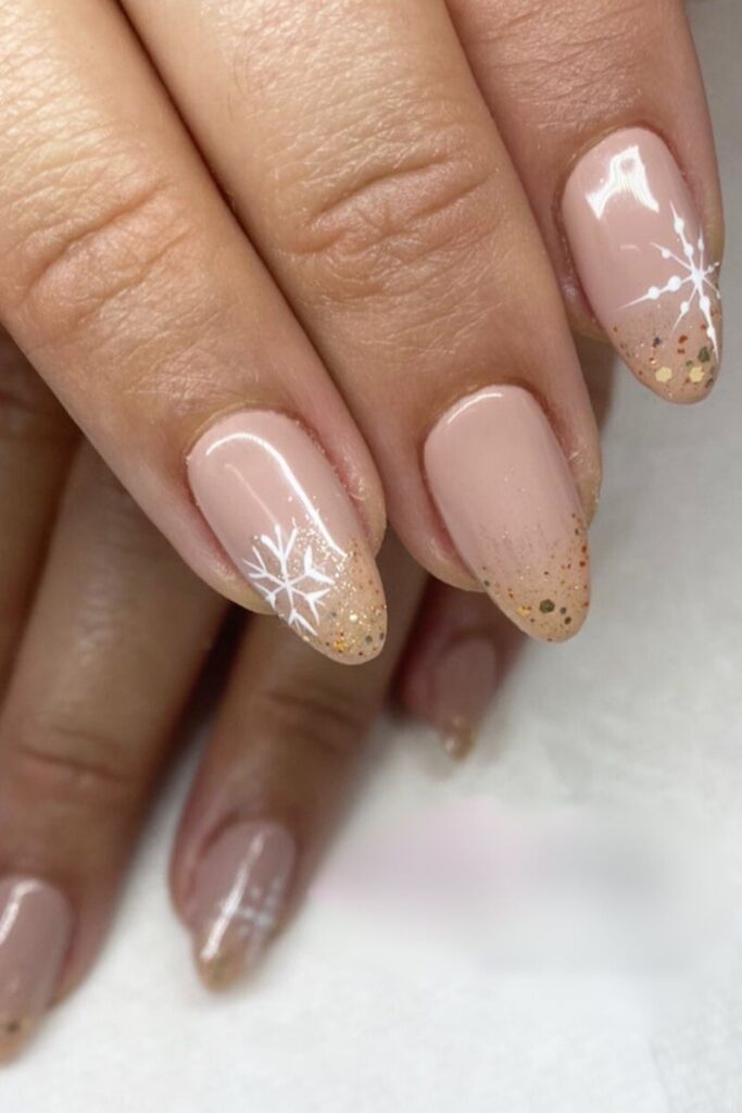Neutral sparkly tips nail design