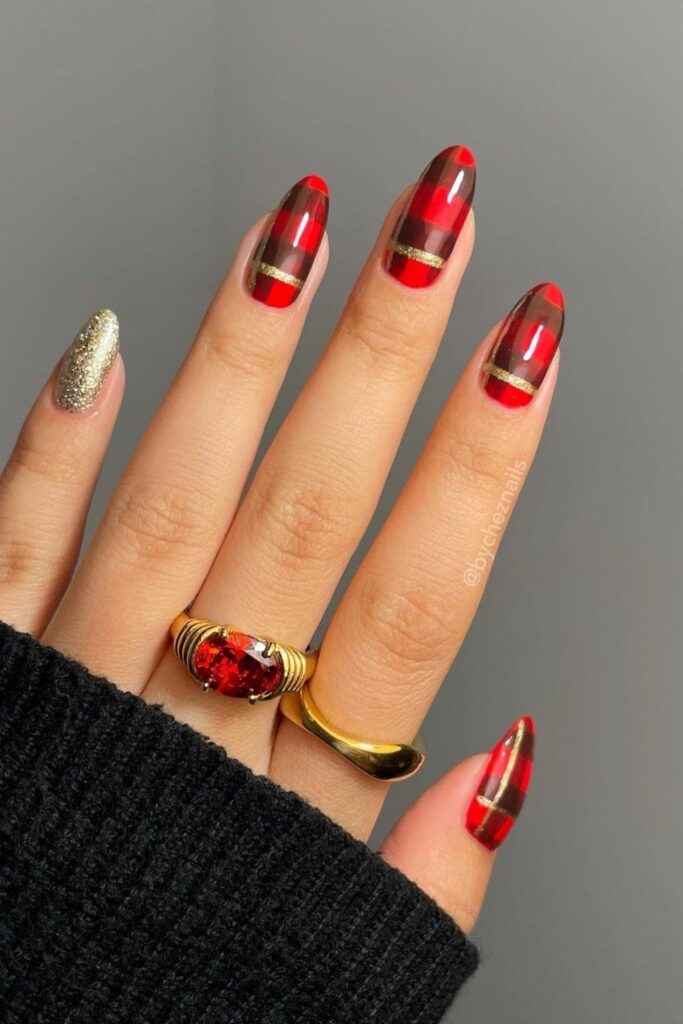 Santa's Plaid Christmas Nail Design