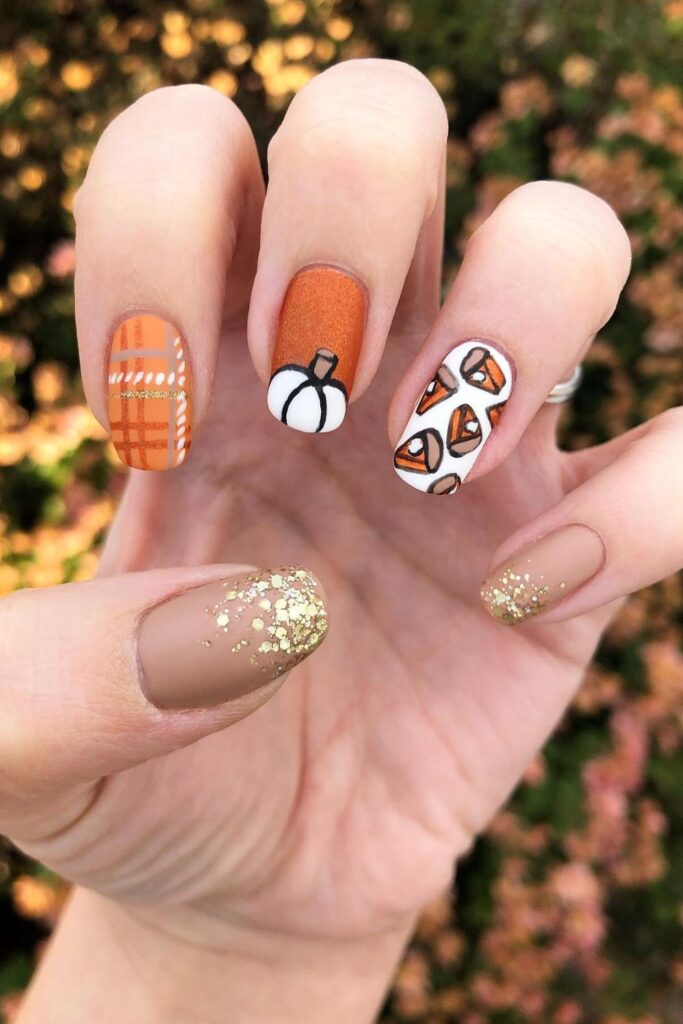Thankful Pumpkin Pie Thanksgiving Nails