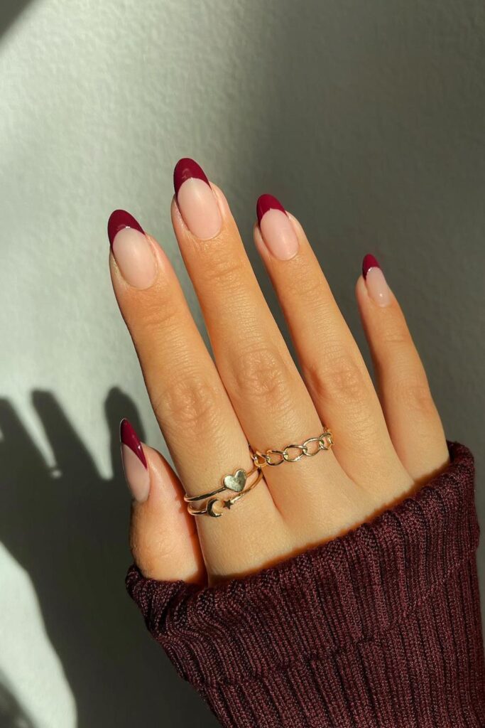 Wine Red French Mani Thanksgiving Nails